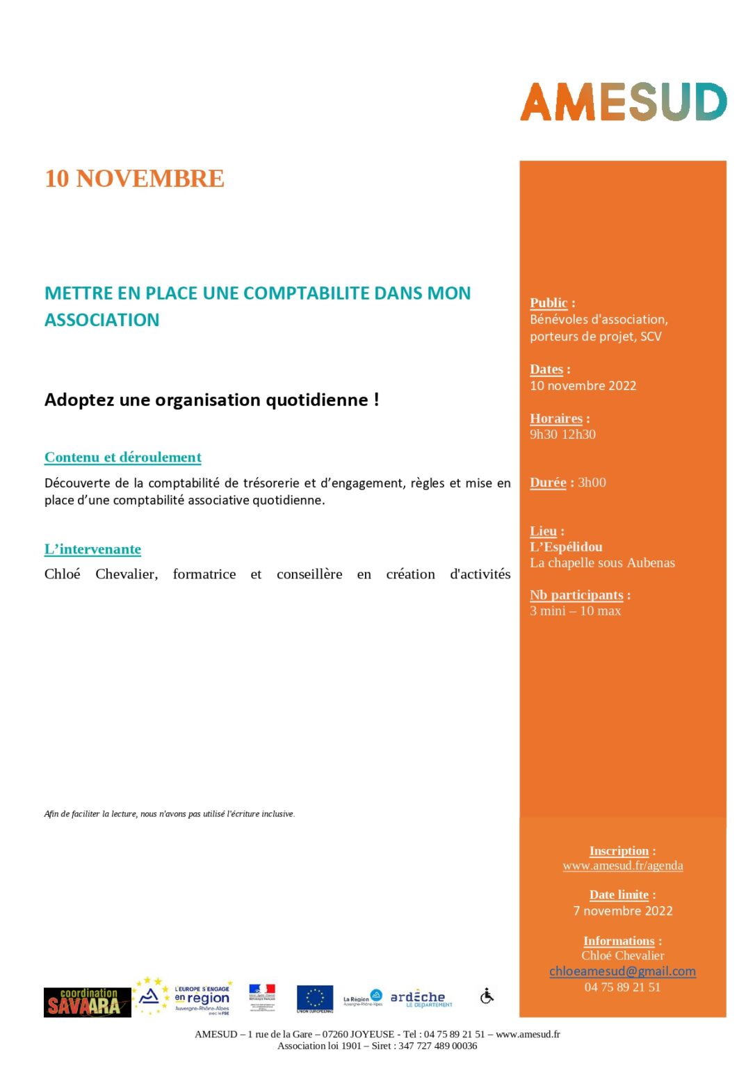 Formation gratuite « comptabilité associative niveau 2 » – Lachapelle-sous-Aubenas (07)