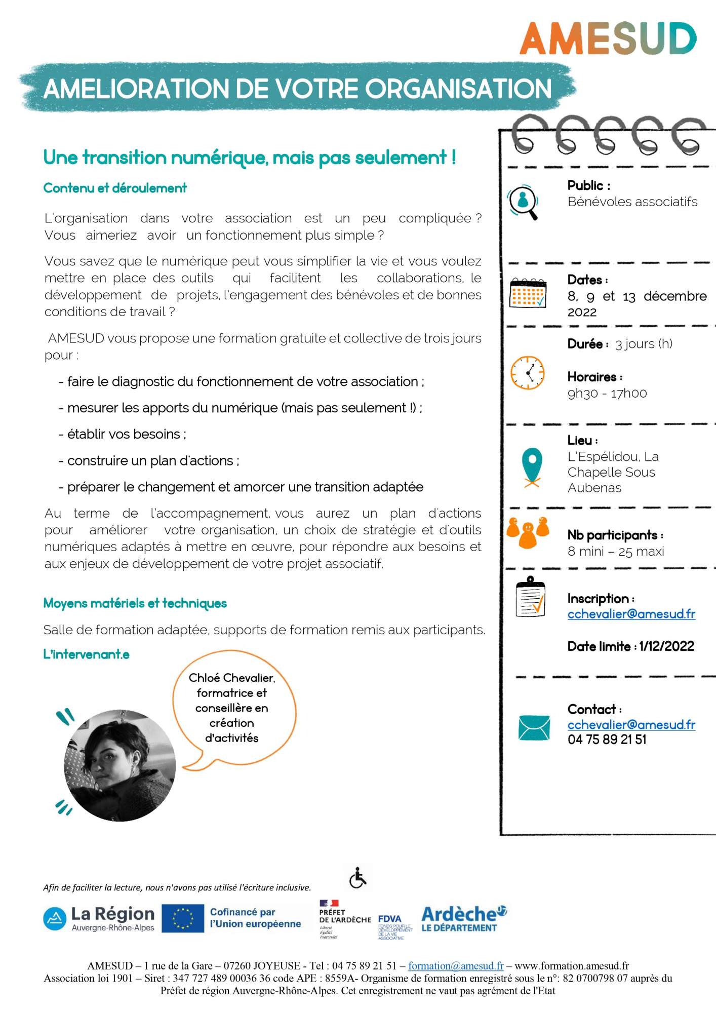 Formation gratuite « améliorer mon organisation » – Lachapelle-sous-aubenas (07)