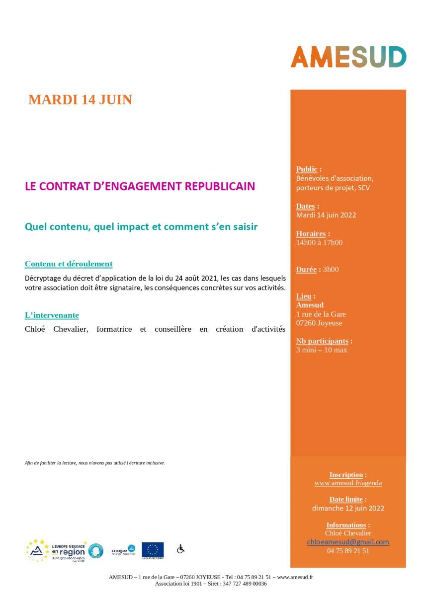 Le contrat d’engagement républicain - Quel contenu, quel impact et comment s’en saisir - 14 juin 2022