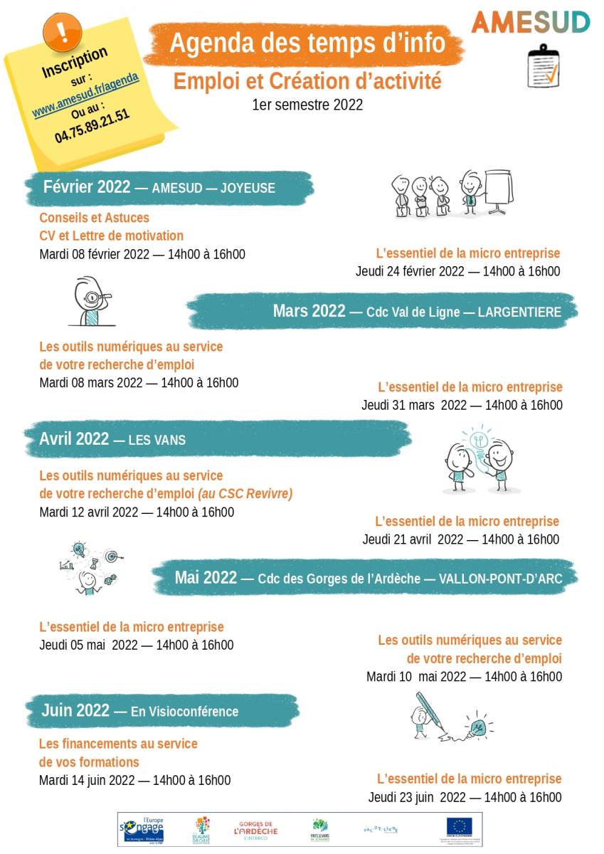 Agenda des temps d'info emploi et création d'activité